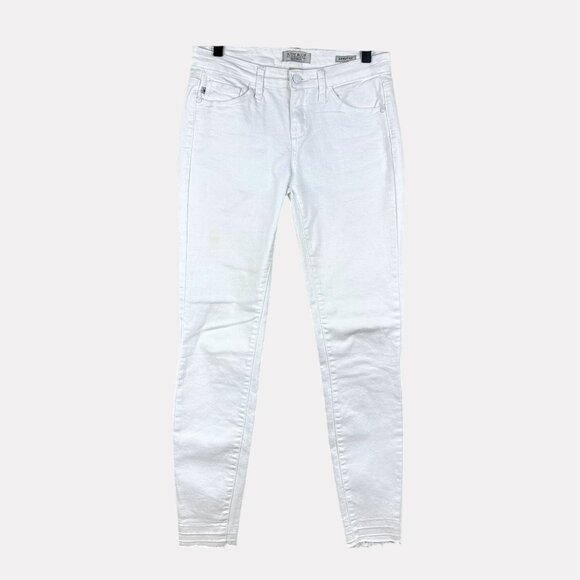 Judy Blue Skinny Fit White Jeans Womens 26 Five Pocket Zip Fly Stretch Raw Hem - Picture 1 of 10